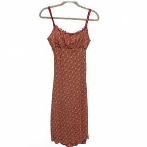 Y2K Papaya Red Boho Paisley Print Milkmaid Mini Dress
